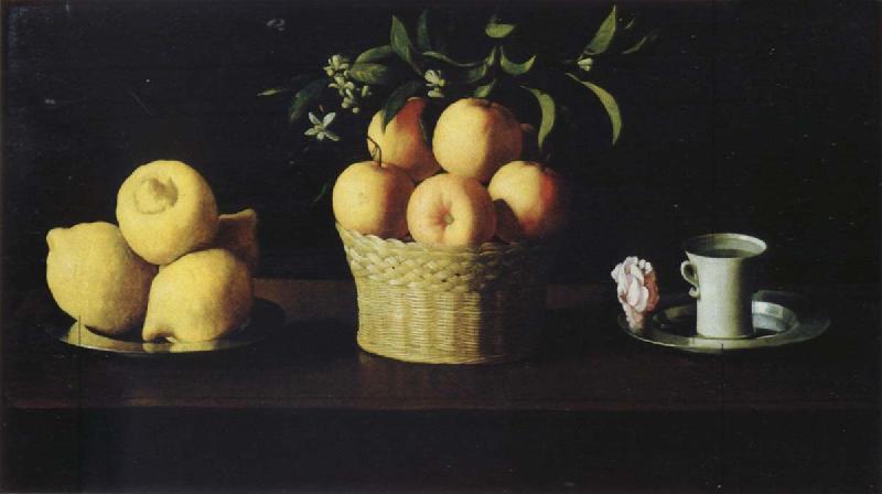 Francisco de Zurbaran Style life with lemon of orange and a rose Sweden oil painting art